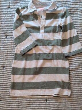 Vineyard Vines Girls' Cotton Sage Green and White Striped Rugby Polo Dress 5-6